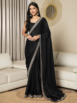 Sareemall Embellished Bollywood Satin Saree(Black)