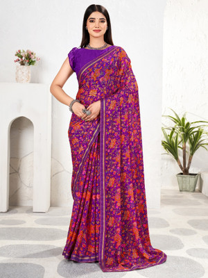 Divastri Floral Print Bollywood Chiffon Saree(Purple)