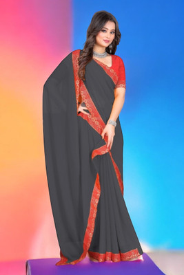 Kasumbo Tex Solid/Plain Daily Wear Georgette Saree(Grey)