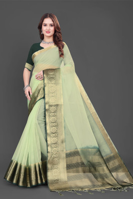 Aarunika SBT Solid/Plain, Woven Bollywood Organza Saree(Green)