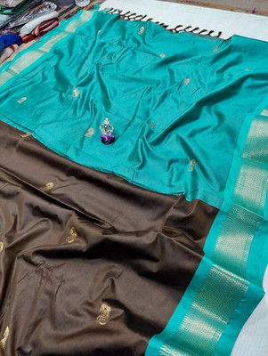 ns collection Solid/Plain Kanjivaram Cotton Silk Saree(Brown)