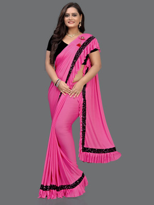 ksevencreation Solid/Plain Bollywood Silk Blend Saree(Pink)