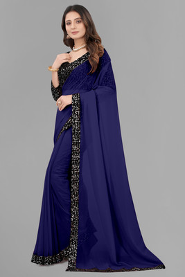 meaven tex Embellished Bollywood Georgette Saree(Blue)