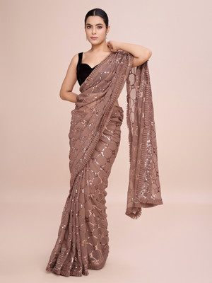 Clemira Embellished Bollywood Georgette Saree(Beige)
