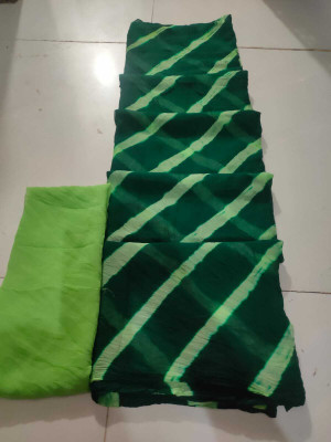 NeeLKANTH ENTERPRISE Striped Bandhani Chiffon Saree(Green)