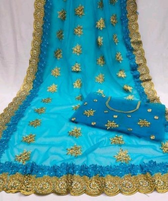 KHRITI FAB Embellished Bollywood Net Saree(Light Blue)