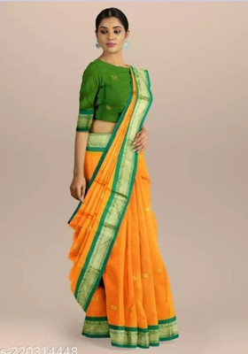 S S CREATION Self Design Paithani Pure Silk Saree(Yellow)