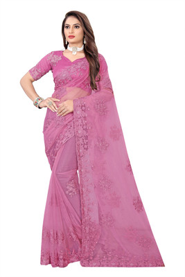 NIYANTAKSH Embroidered Bollywood Net Saree(Pink)