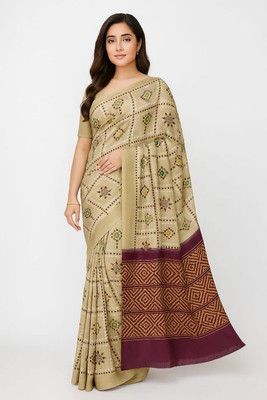 aamya fashion Geometric Print, Floral Print, Printed Bandhani Cotton Blend Saree(Multicolor)