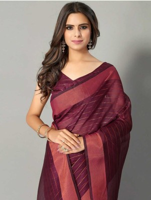 SARETRA MALL Temple Border Banarasi Linen Saree(Maroon)