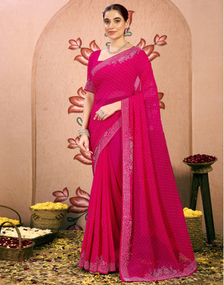 Satrani Printed Bollywood Georgette Saree(Pink)