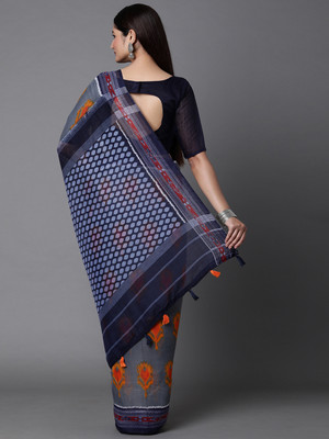 Divastri Printed Ikkat Cotton Silk Saree(Grey)