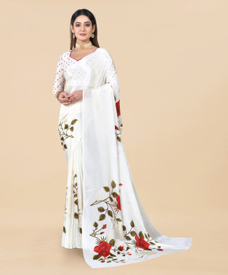 RUKHA FAB Self Design Daily Wear Georgette, Pure Silk Saree(White)