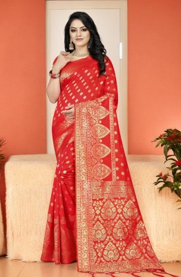 Pikham Woven Banarasi Jacquard Saree(Red)