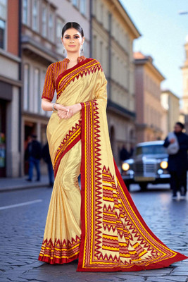 Novus Knitting Printed Bollywood Tussar Silk Saree(Yellow)