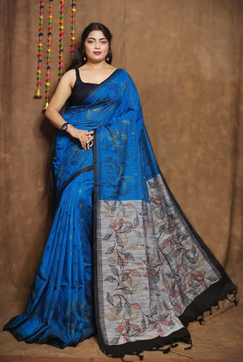 ANU INDIAN FASHION Woven Handloom Cotton Blend Saree(Blue)