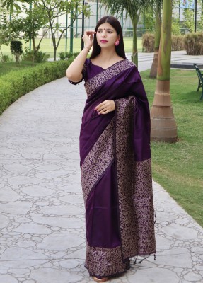 V And V Shop Woven Kanjivaram Jacquard, Pure Silk Saree(Purple)