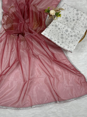 SROLY Floral Print Bollywood Nylon, Net Saree(Pink, White)