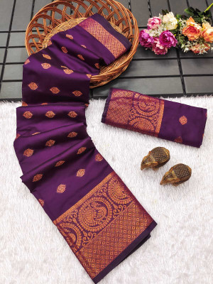GOGAJI COLLECTION Woven Banarasi Jacquard, Art Silk Saree(Purple)