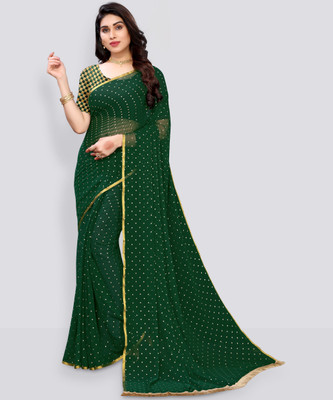 FABMORA Printed, Embellished Daily Wear Chiffon Saree(Green)