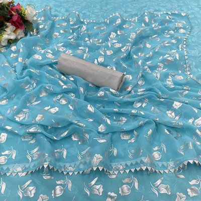 PIYA DESIGNER Temple Border Bollywood Georgette Saree(Light Blue)