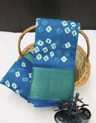 Grubstaker Printed Daily Wear Cotton Blend Saree(Blue)