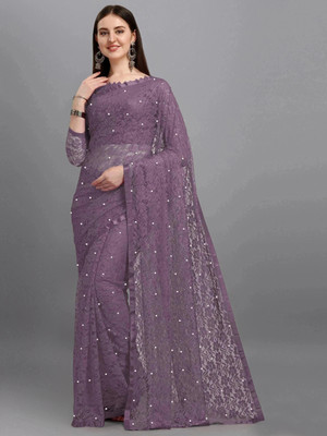 LOROFY Self Design Bollywood Net Saree(Magenta)