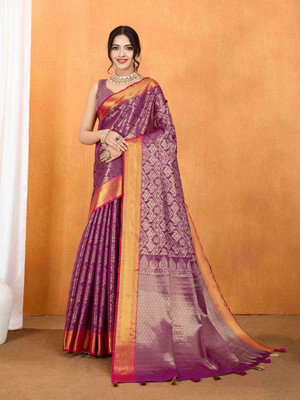 Tasrika Woven Banarasi Silk Blend Saree(Pink)