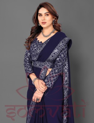 SOMVATI Embellished Bollywood Chiffon Saree(Dark Blue)