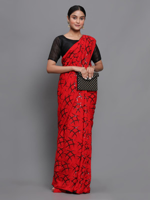 3Buddy Fashion Embroidered, Checkered Kasavu Pure Silk Saree(Red)