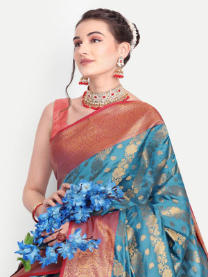 LAVYANSH CREATION Self Design, Woven Banarasi Art Silk, Jacquard Saree(Light Blue)