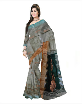 Pradip Fabrics Self Design Handloom Cotton Blend Saree(Grey)