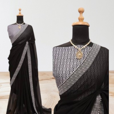 Shreesai Embroidered Bollywood Net Saree(Black)