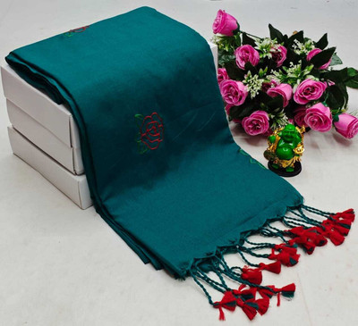 ACHOL Embroidered Handloom Pure Cotton Saree(Green)