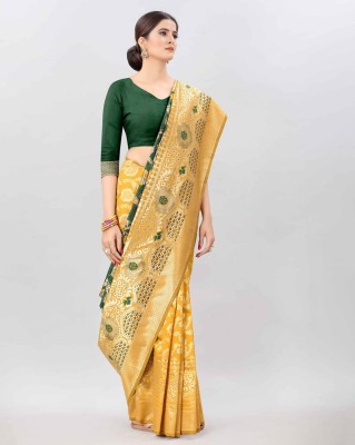 MAA AMAR FASHION Embroidered Daily Wear Raw Silk Saree(Yellow)