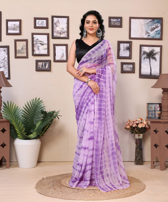 GOLDOLL FAB Digital Print Leheria Georgette Saree(Purple)