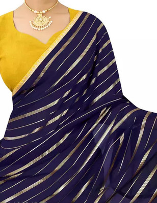 JiproStore Striped Daily Wear Georgette, Chiffon Saree(Dark Blue)