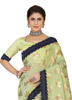 AKK Enterprise Self Design Bollywood Nylon Saree(Green)