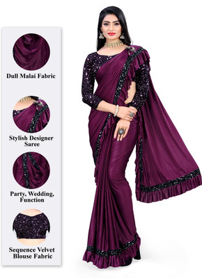 Vijatree Solid/Plain Bollywood Lycra Blend Saree(Purple)
