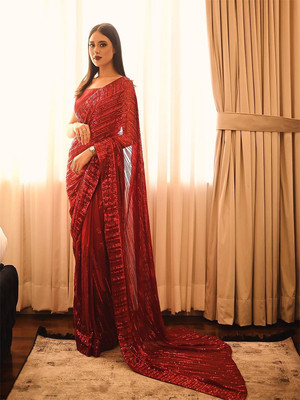ANOUK Embellished Chanderi Georgette Saree(Red)