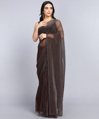 AKFABRICS Solid/Plain Bollywood Lycra Blend Saree(Brown)