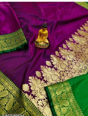 NAZABSAREES Woven Bollywood Handloom Satin Saree(Brown)