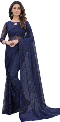 SNH EXPORT Floral Print Bollywood Net Saree(Blue)