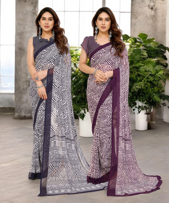 Divastri Printed Bollywood Georgette Saree(Pack of 2, Multicolor)