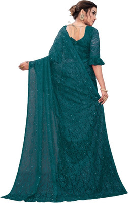 NORAFLEX Self Design Bollywood Net Saree(Dark Green)