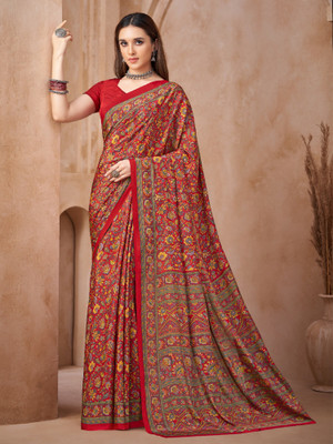 Divastri Floral Print, Geometric Print, Digital Print, Printed Bollywood Crepe Saree(Red)