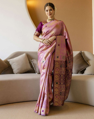 Falessa Woven, Floral Print Banarasi Art Silk Saree(Cream)