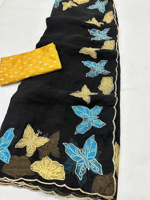 RAGISHA ENTERPRISE Embroidered, Printed Bollywood Chiffon Saree(Black)