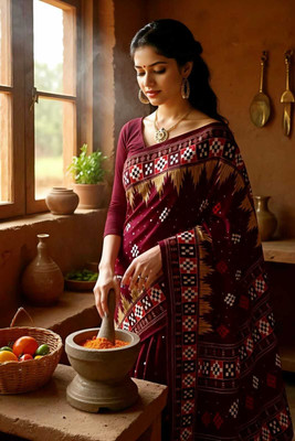 Tareninx Printed Sambalpuri Pure Cotton Saree(Multicolor)