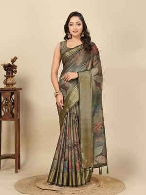 HouseOfCommon Printed Assam Silk Art Silk Saree(Multicolor)